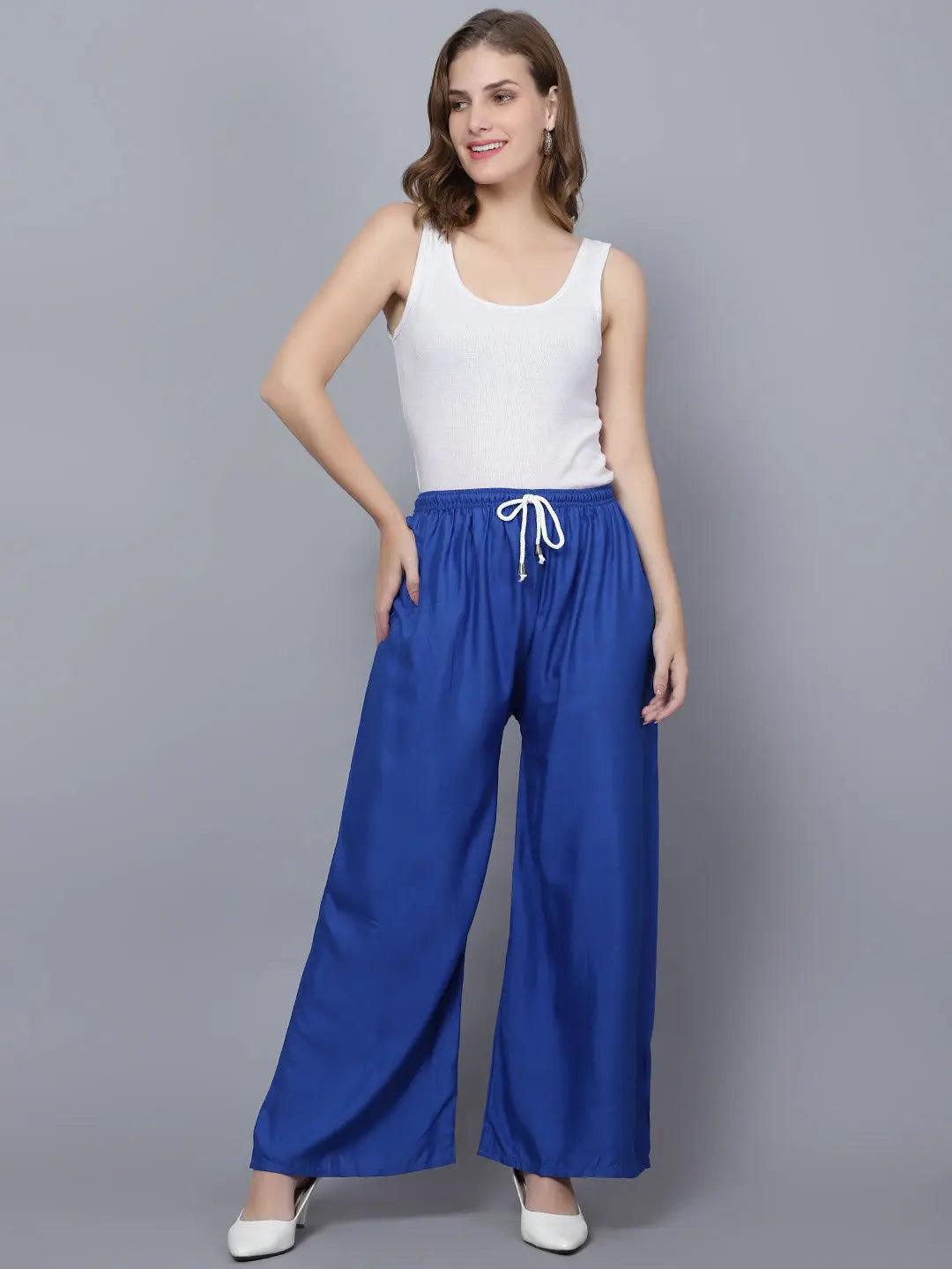 Singhania Women's Royal Blue Plain Rayon Palazzo