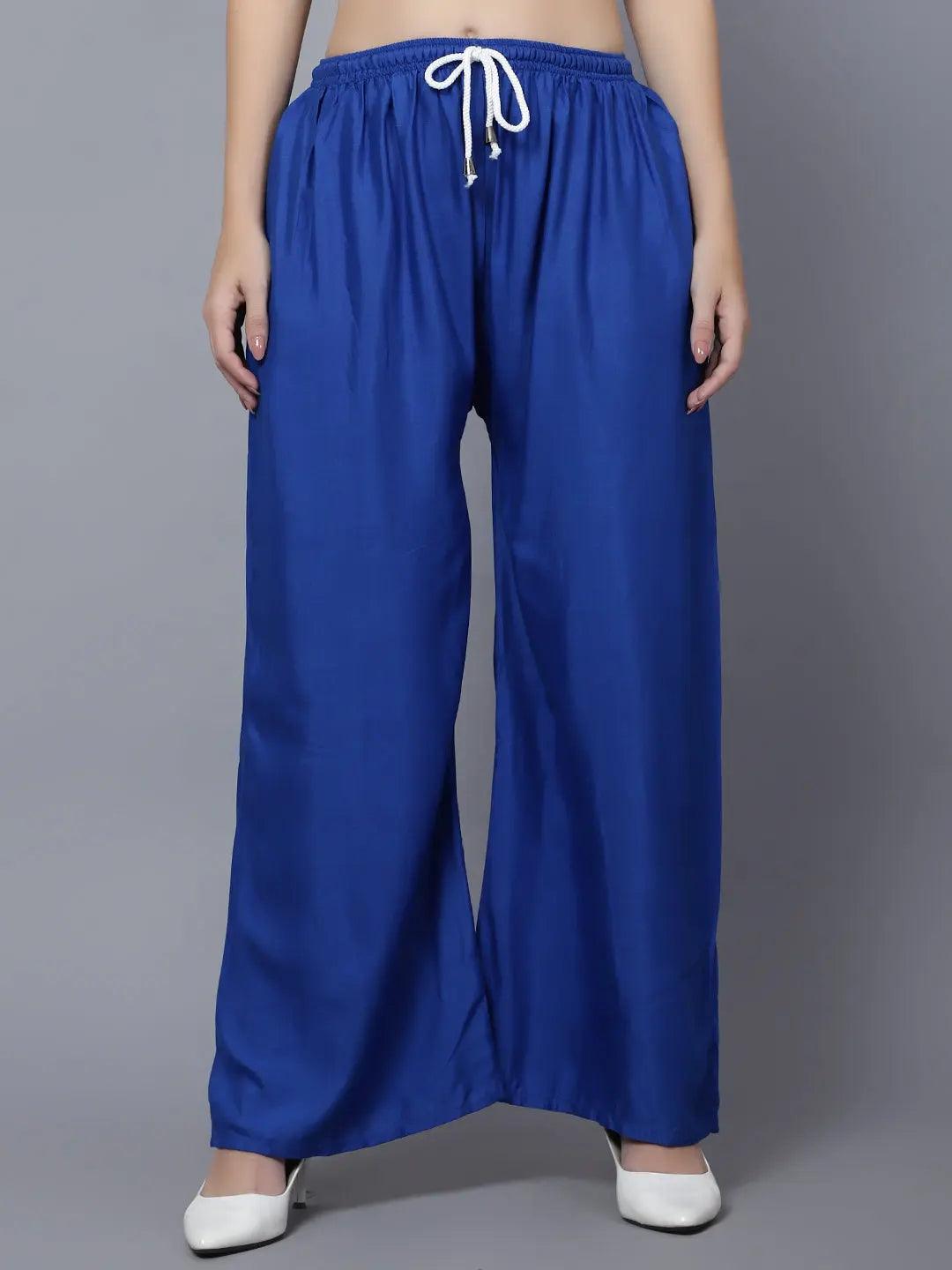 Women's Royal Blue Plain Rayon Palazzo
