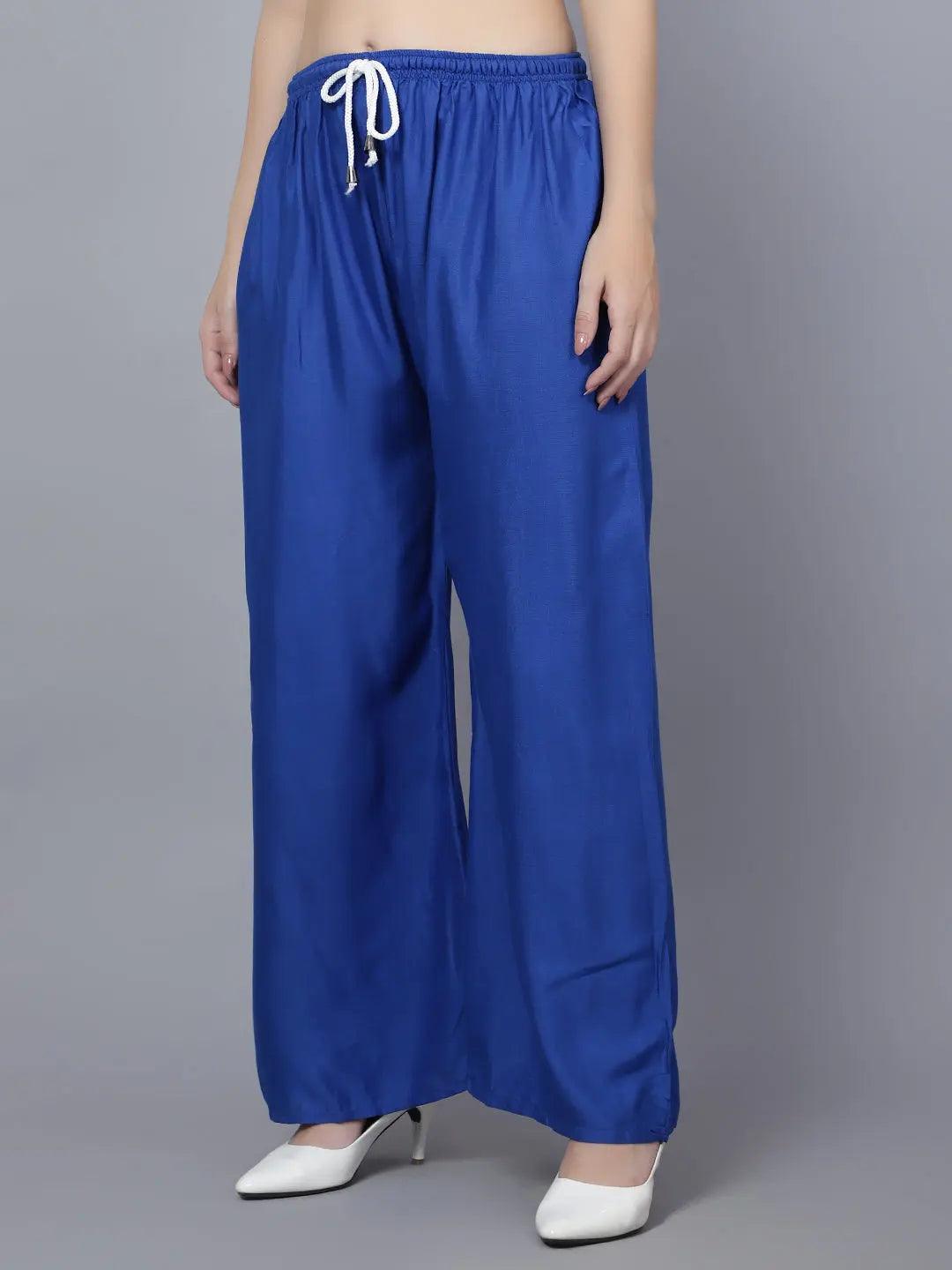 Women's Royal Blue Plain Rayon Palazzo