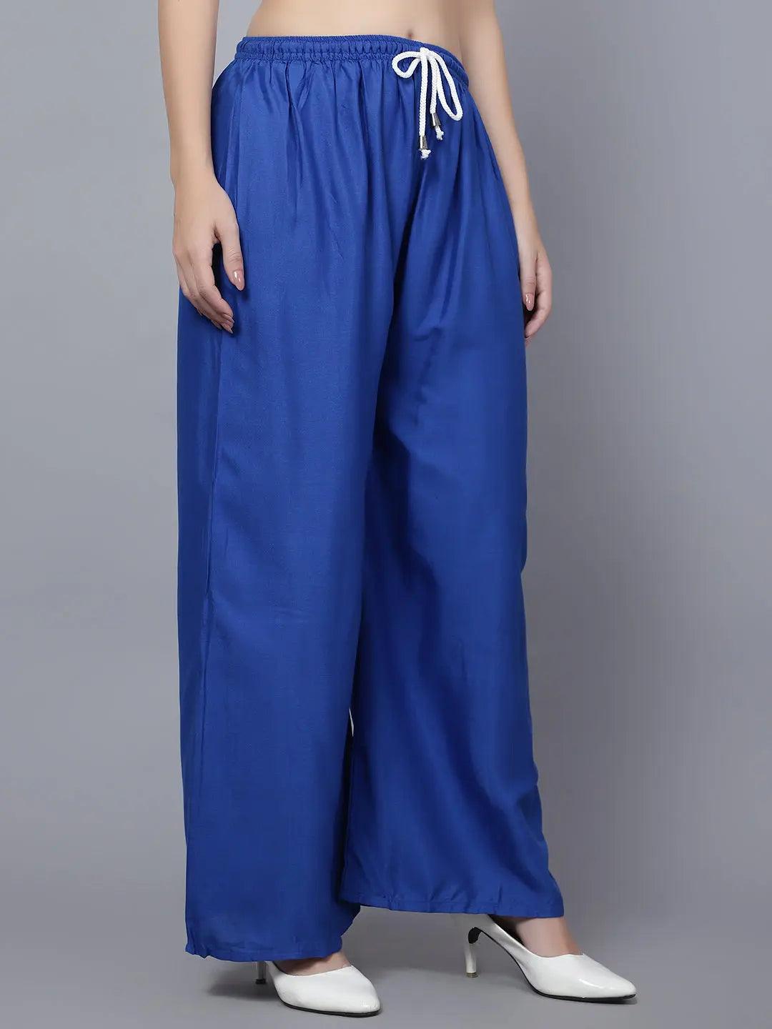 Women's Royal Blue Plain Rayon Palazzo