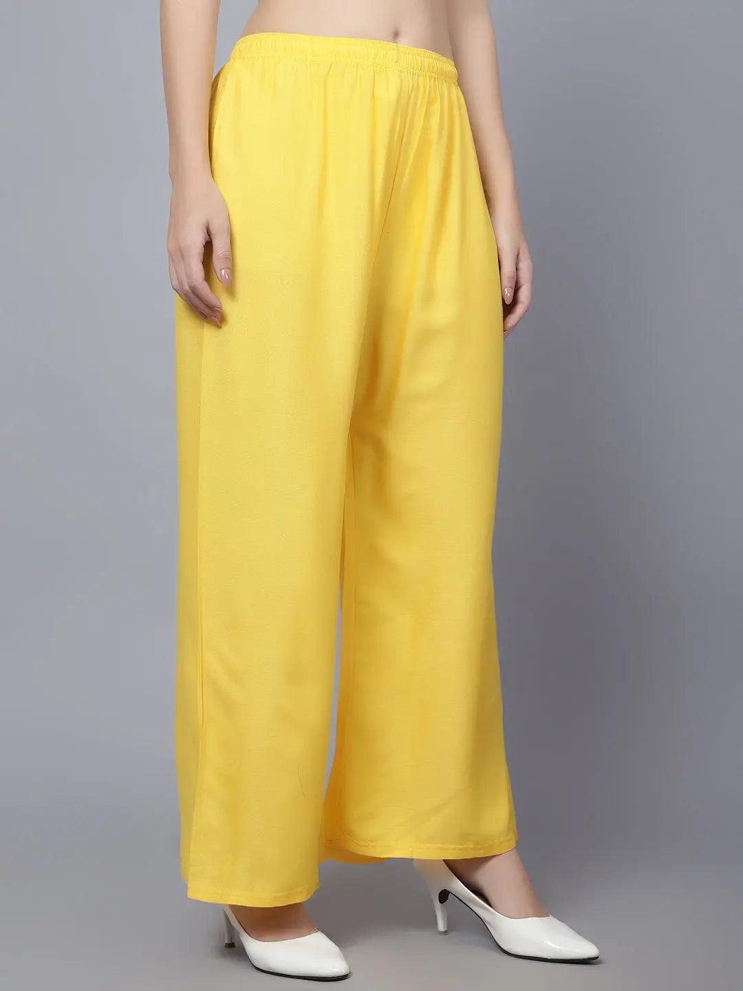 Women's Yellow Plain Rayon Palazzo