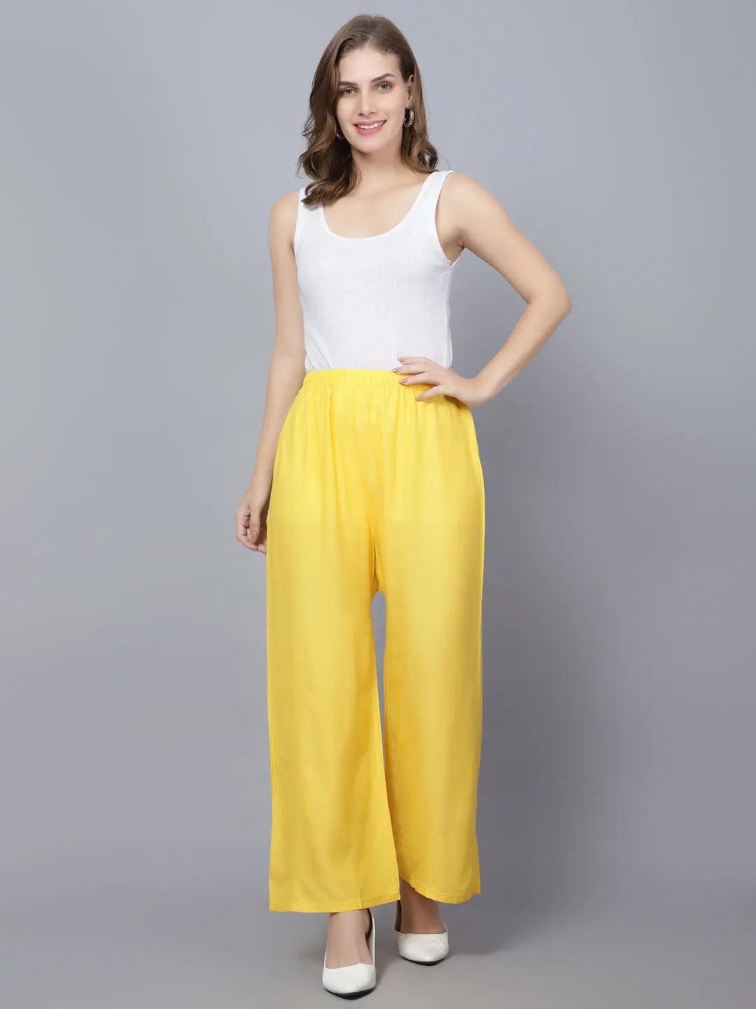 Women's Yellow Plain Rayon Palazzo