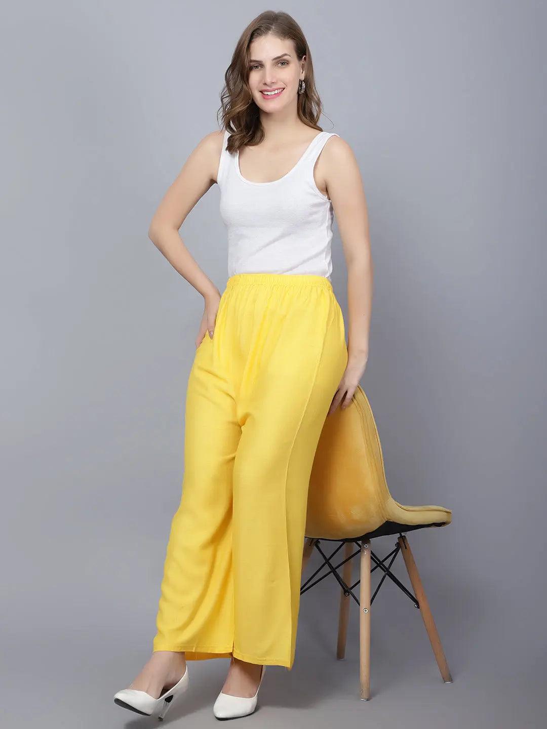 Women's Yellow Plain Rayon Palazzo Default Title