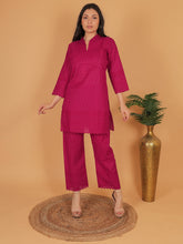 Rani Pink Ethnic Chikan Embroidery Cotton Coord Set
