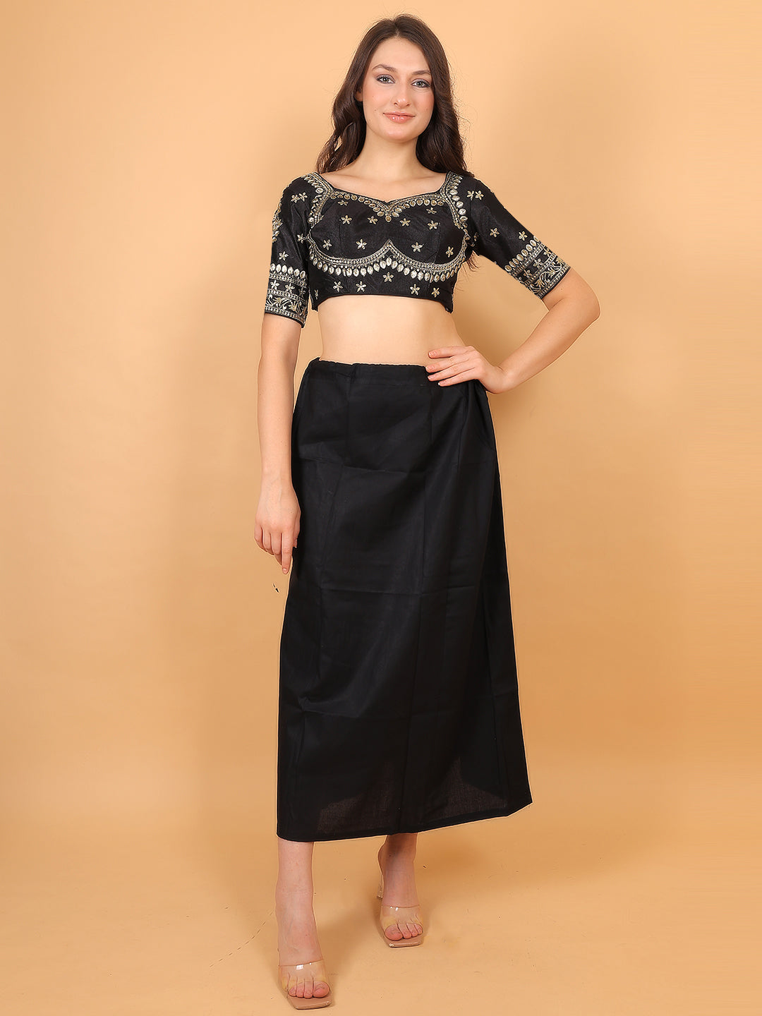 Choli Cut Black Cotton Silk Blouse