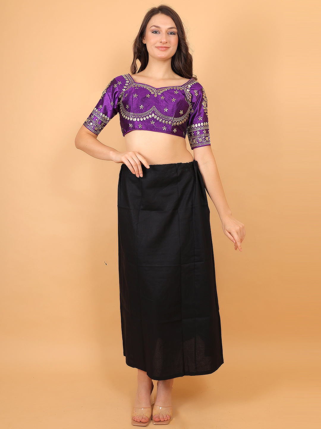 Embroidered Choli Cut Purple Cotton Silk Half Sleeve Blouse Purple