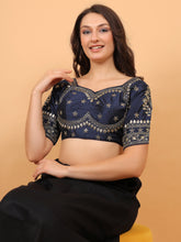 Embroidered Choli Cut Navy Blue Cotton Silk Half Sleeve Blouse red