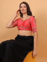 Embroidered Choli Cut Peach Cotton Silk Half Sleeve Blouse Peach
