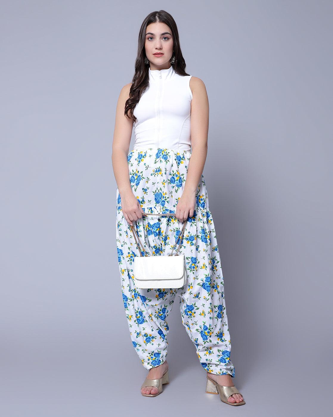 Trendzmy Pure Cotton Blue Printed Women Salwar