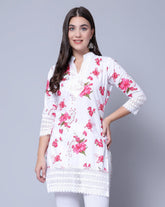 Indian Women Apple Cut Red Floral Print Pure Cotton Straight Kurta XXXL