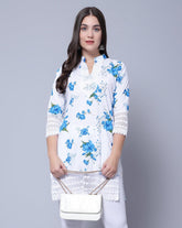 Women Apple Cut Blue Floral Print Pure Cotton Straight Kurta XXXL