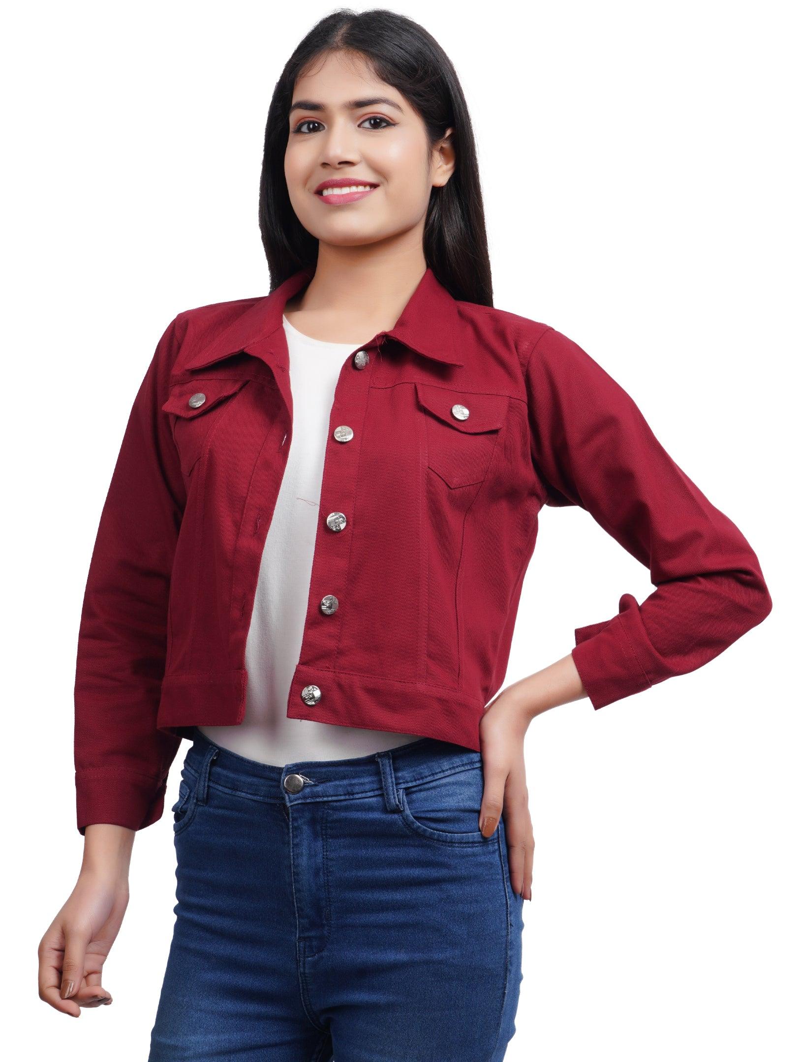 Full Sleeve Maroon And Peach Solid Women Jacket