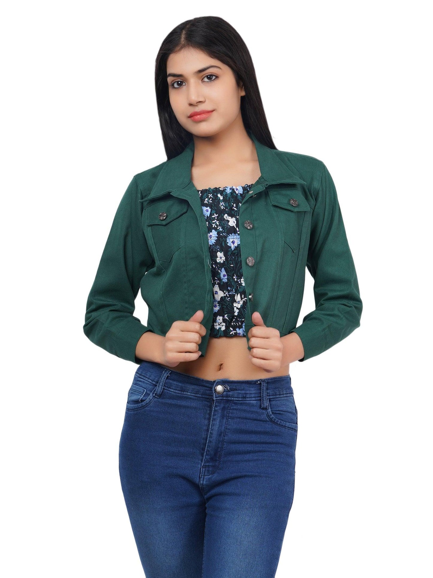 Trendzmy Full Sleeve Mungia Green Solid Women Jacket