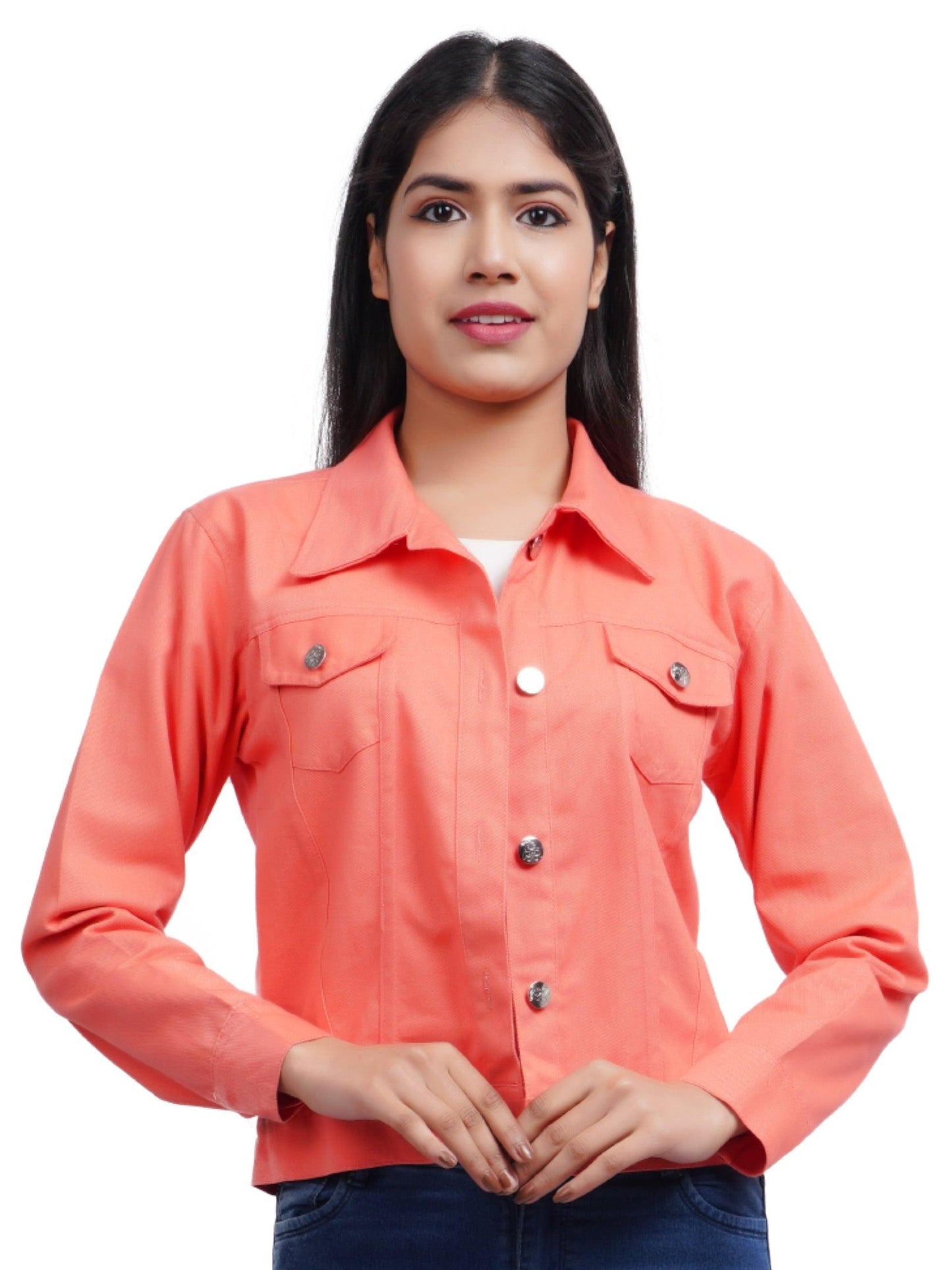 Trendzmy Full Sleeve Peach Solid Women Jacket