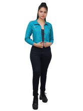 Full Sleeve Sky Blue Solid Women Jacket XXXL