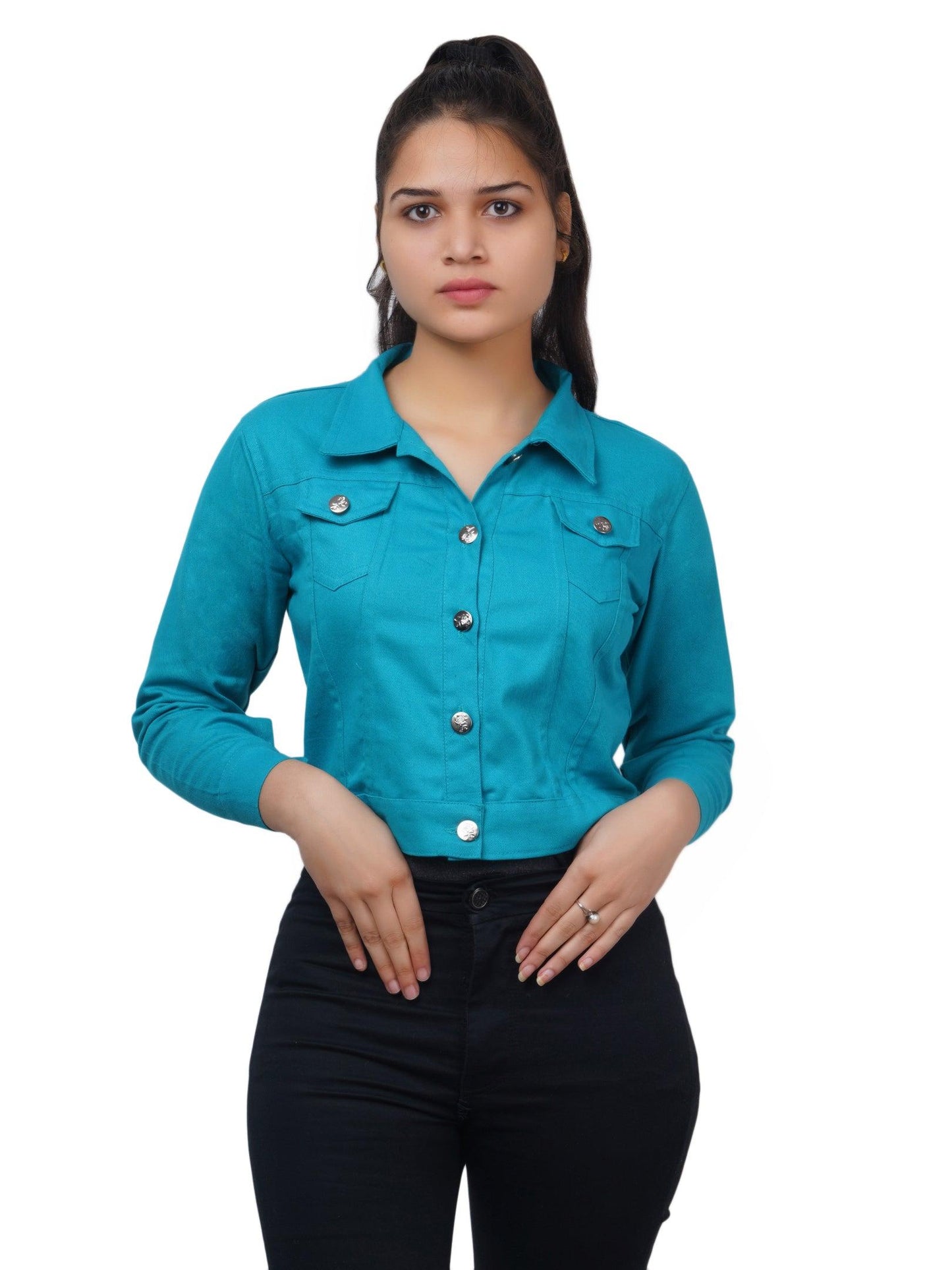 Trendzmy Full Sleeve Sky Blue Solid Women Jacket