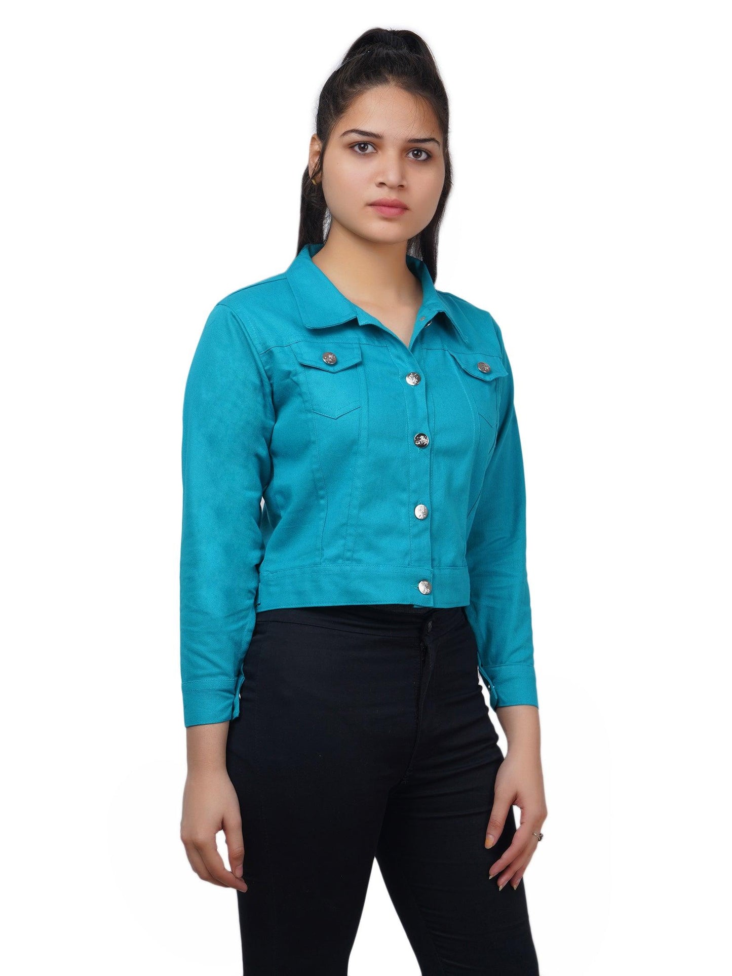 Trendzmy Full Sleeve Sky Blue And Yellow Solid Women Jacket