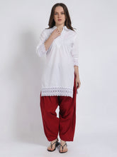 Women Solid White Kurta and Maroon Salwar Set Pure Cotton XXXL