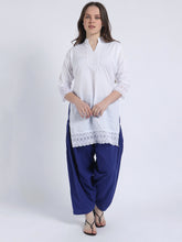 Women Solid White Kurta and Blue Salwar Set Pure Cotton