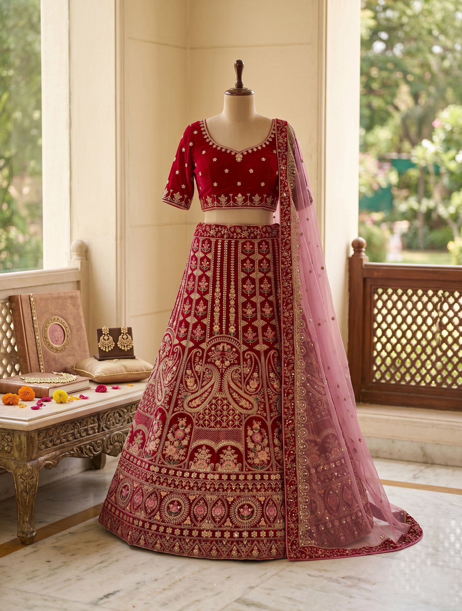 Royal Bridal Red Lehenga Choli Set for Women with Heavy Embroidery & Dupatta | Wedding Lehenga Unstitched