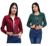 Full Sleeve Maroon And Mungia Green Solid Women Jacket XXXL