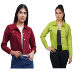 Full Sleeve Maroon And Perrot Green Solid Women Jacket XXXL