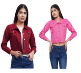 Full Sleeve Maroon And Pink Solid Women Jacket XXXL