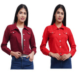 Full Sleeve Maroon And Red Solid Women Jacket XXXL
