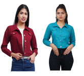 Full Sleeve Maroon And Sky Blue Solid Women Jacket XXXL