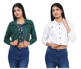 Full Sleeve Mungia Green White Solid Women Jacket XXXL