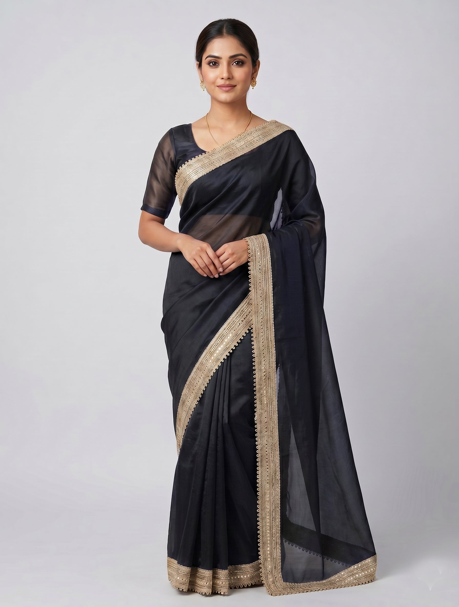 Indian women's fandy Saree - Festive Party Wear Saree with Lace Border