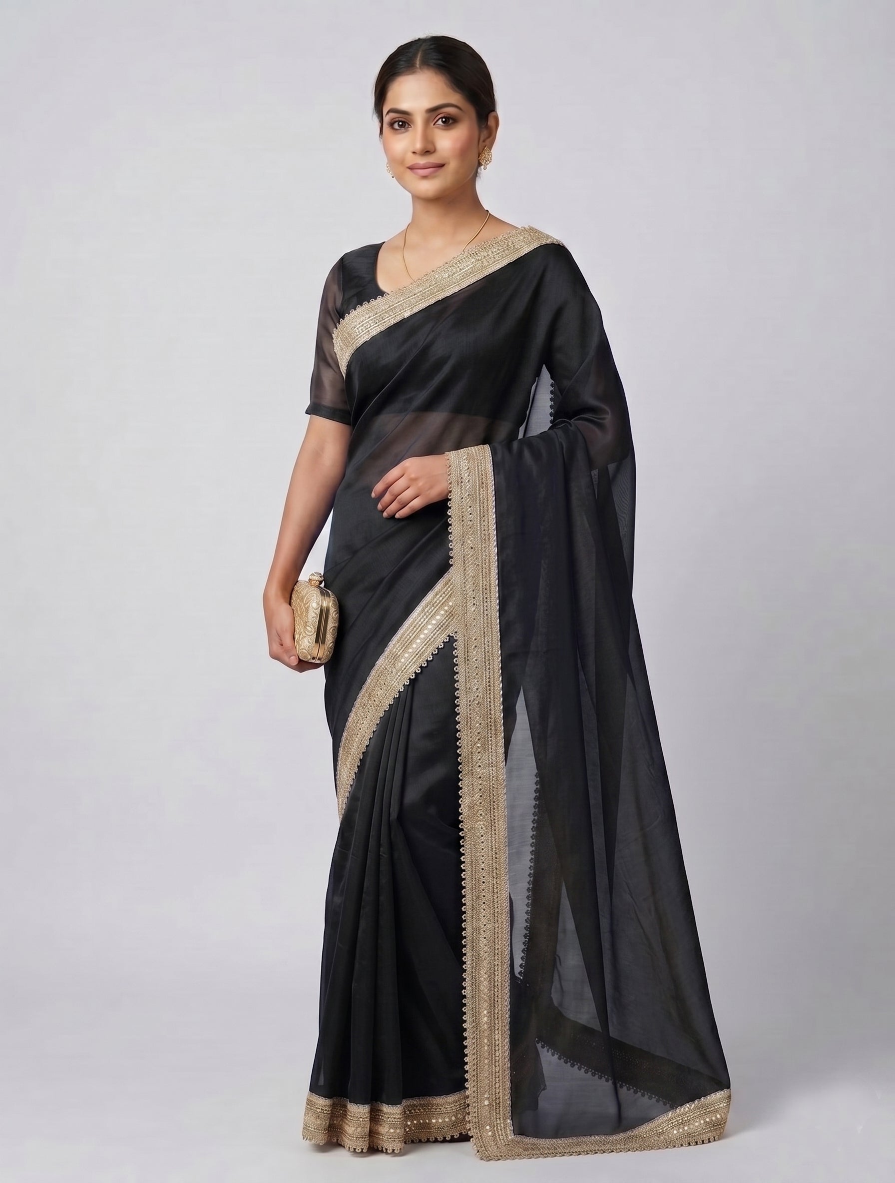 Indian women's fandy Saree - Festive Party Wear Saree with Lace Border