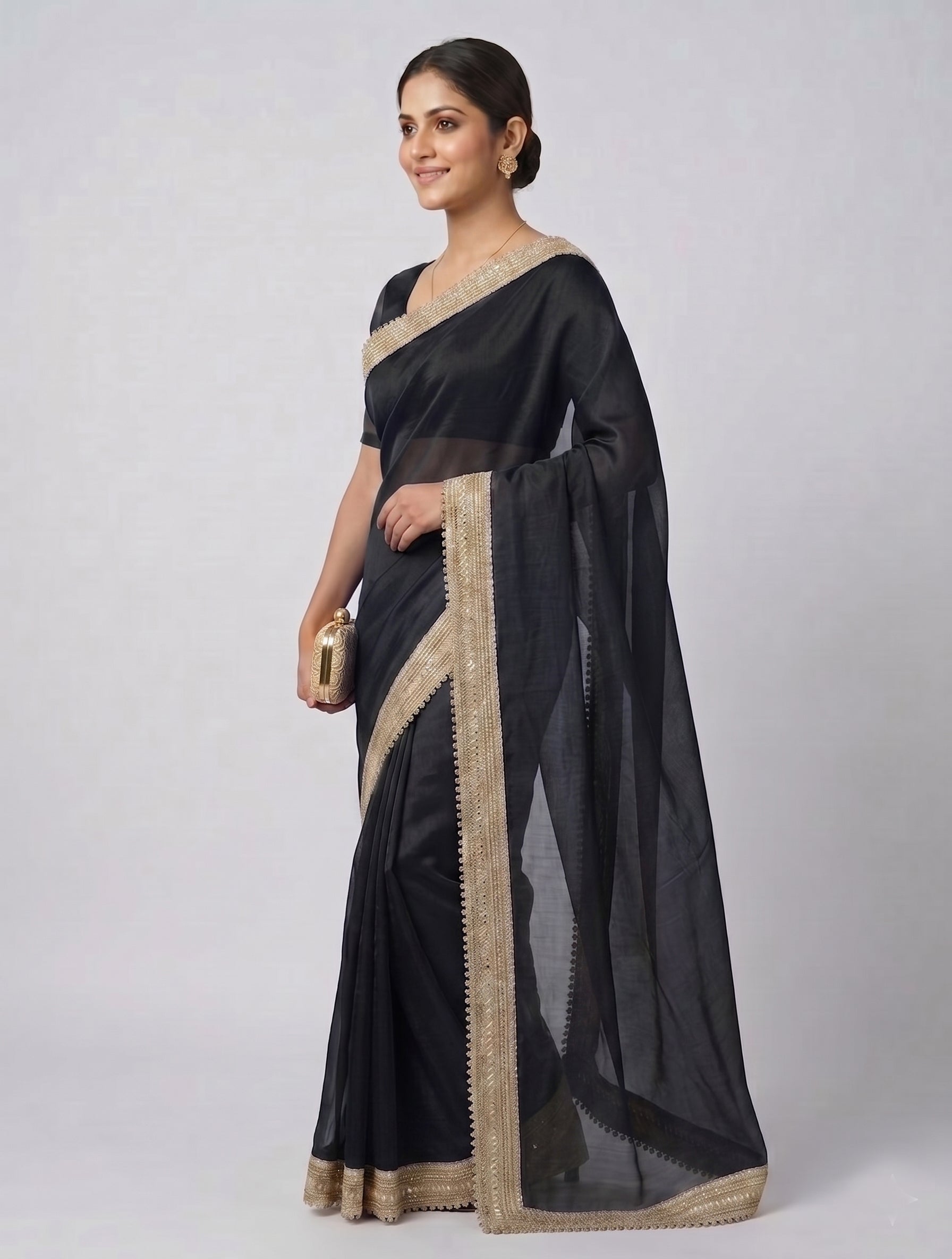 Indian women's fandy Saree - Festive Party Wear Saree with Lace Border
