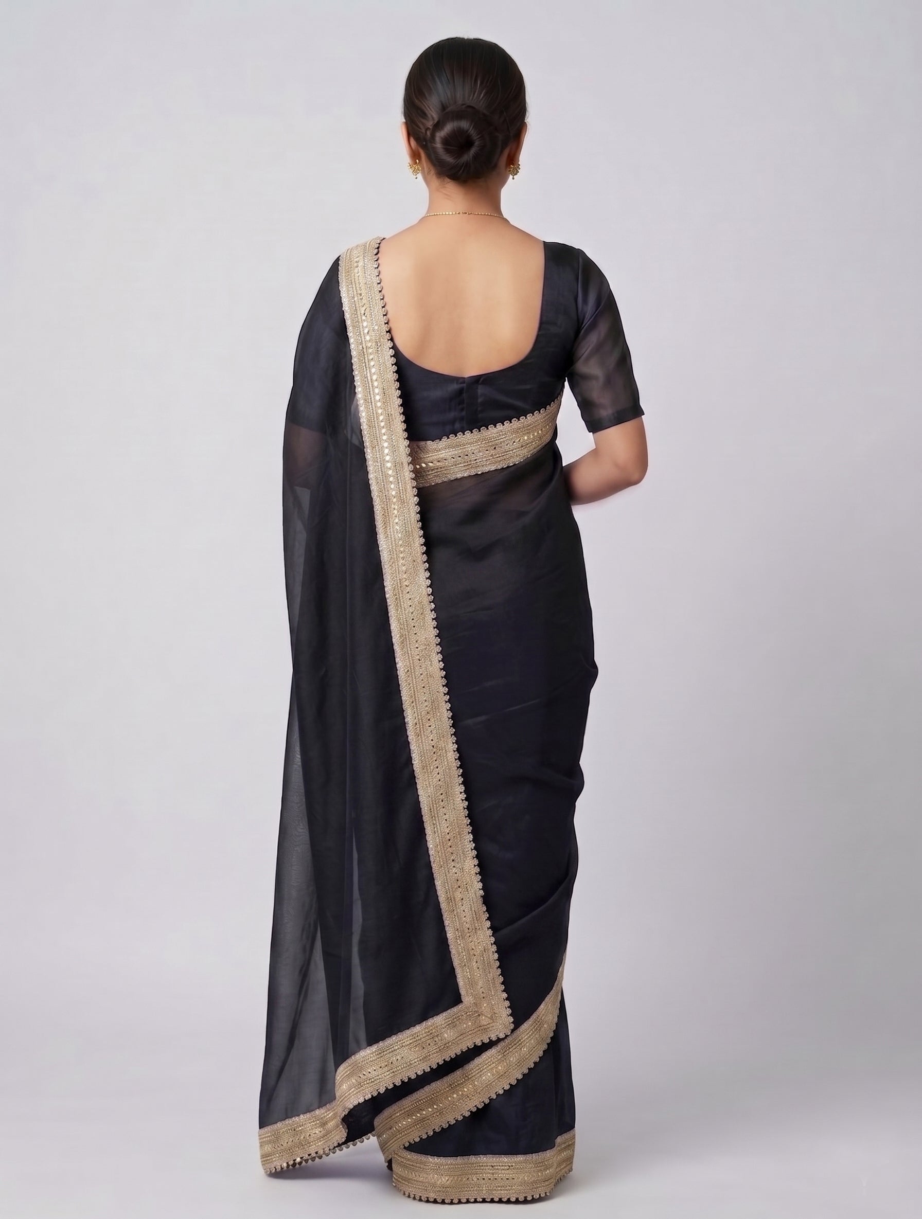 Indian women's fandy Saree - Festive Party Wear Saree with Lace Border