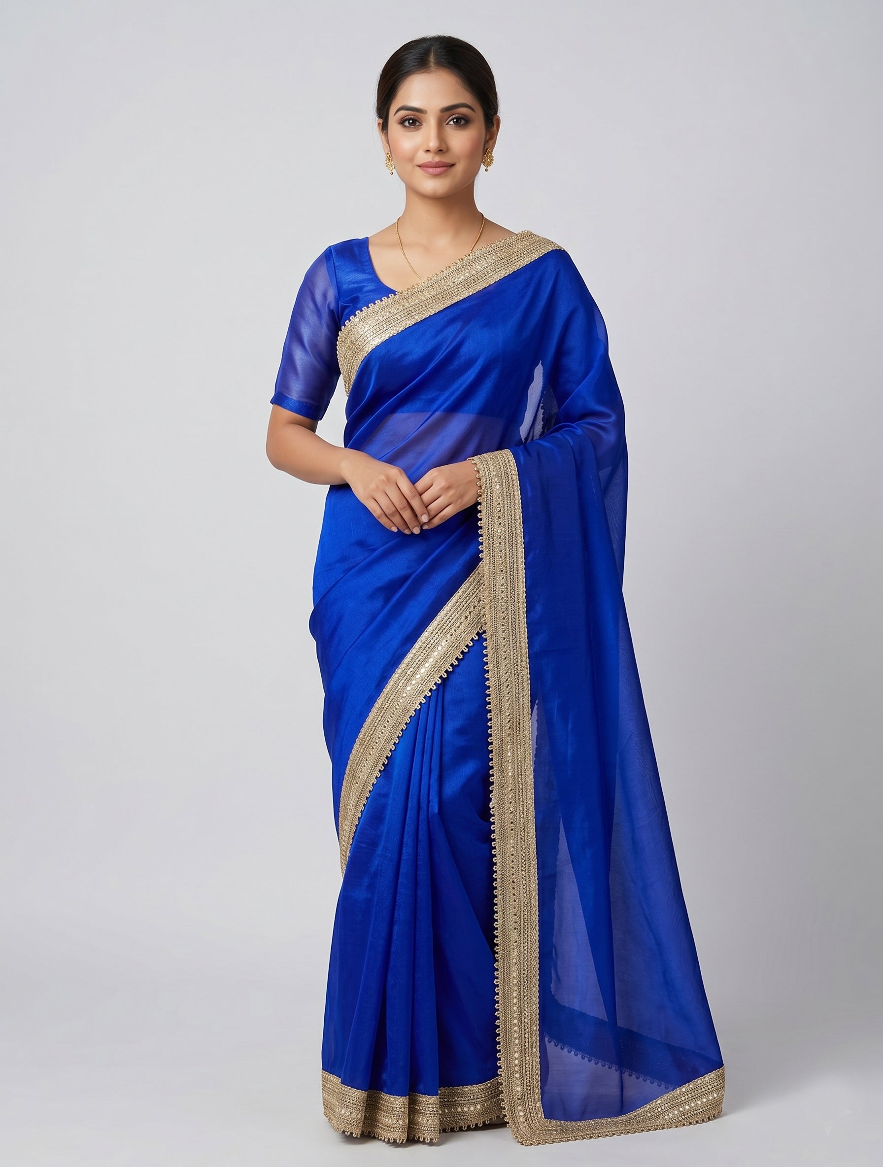 Indian women's fandy Saree - Festive Party Wear Saree with Lace Border