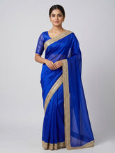 Royal Blue Organza Silk Saree with Intricate Zari Border