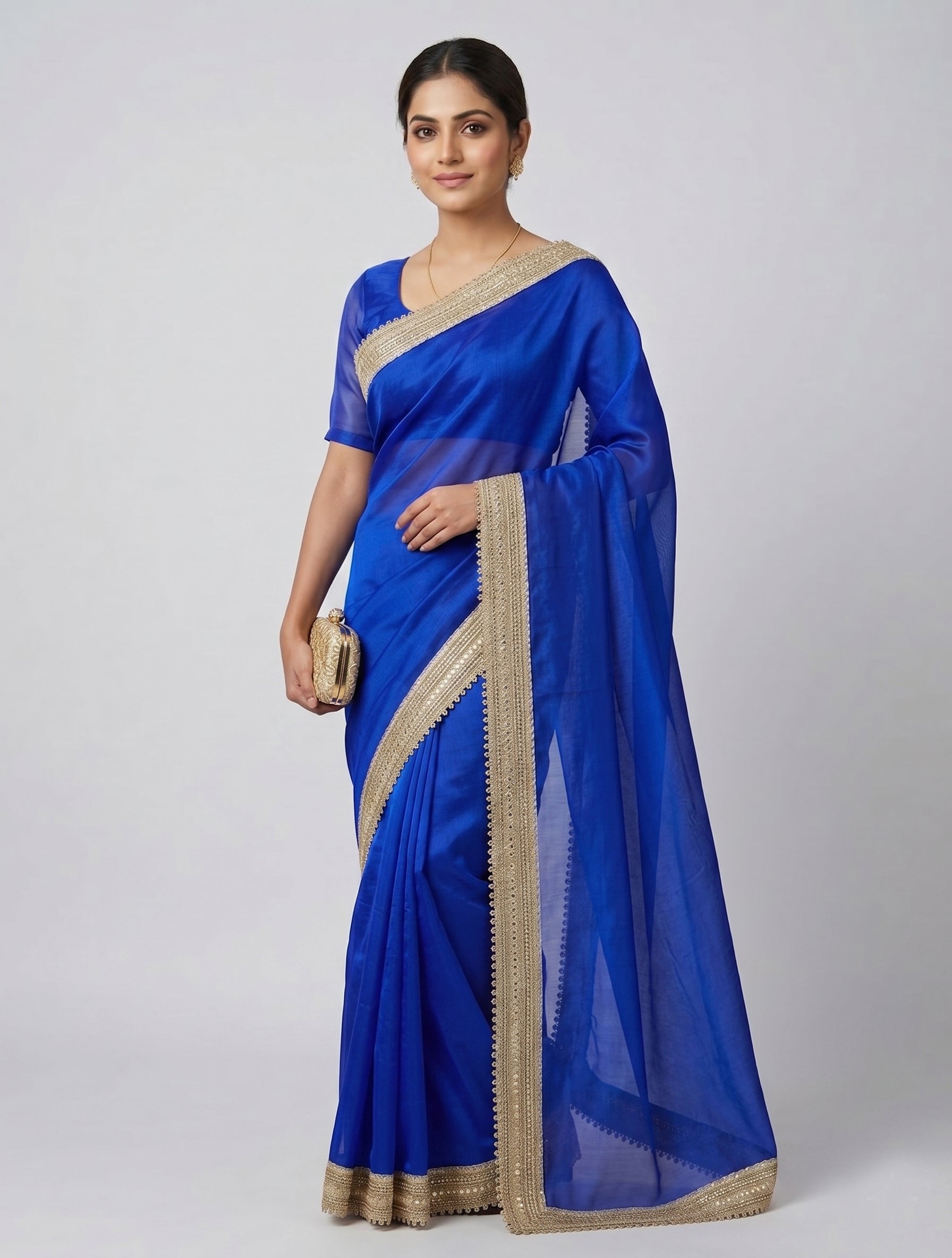Indian women's fandy Saree - Festive Party Wear Saree with Lace Border