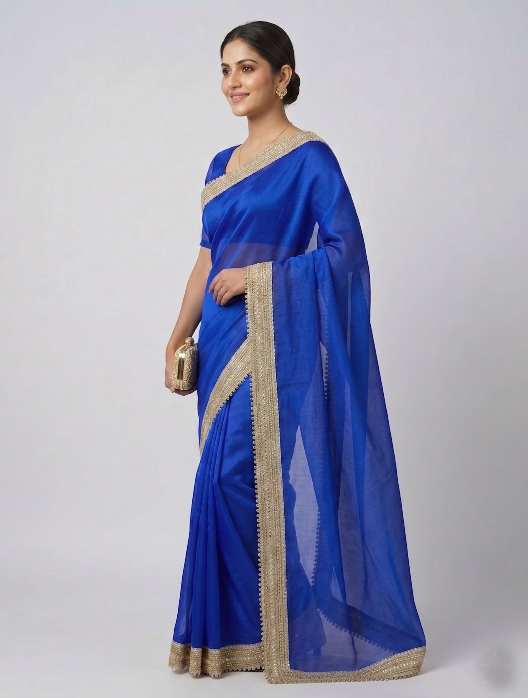 Indian women's fandy Saree - Festive Party Wear Saree with Lace Border