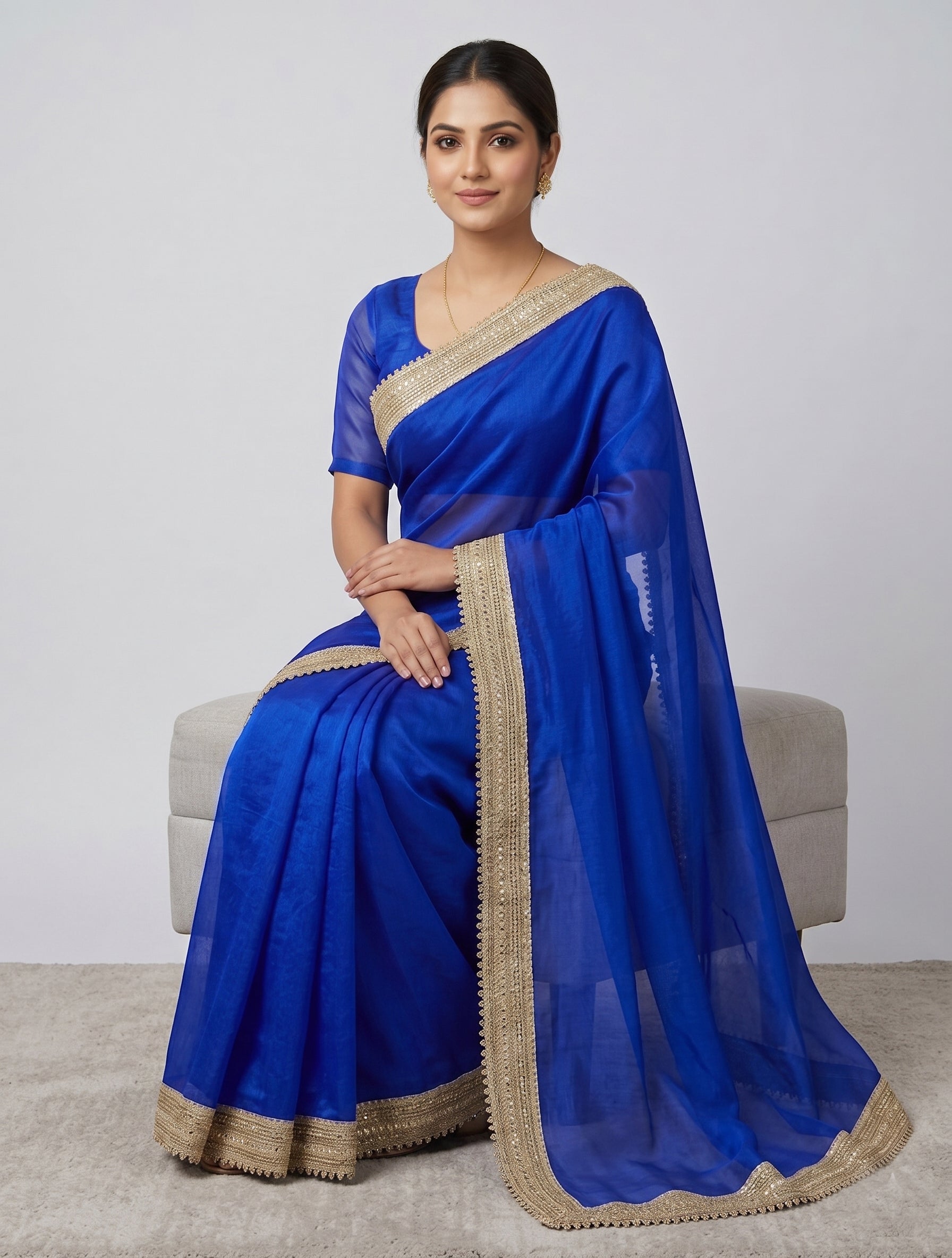 Royal Blue Organza Silk Saree with Intricate Zari Border
