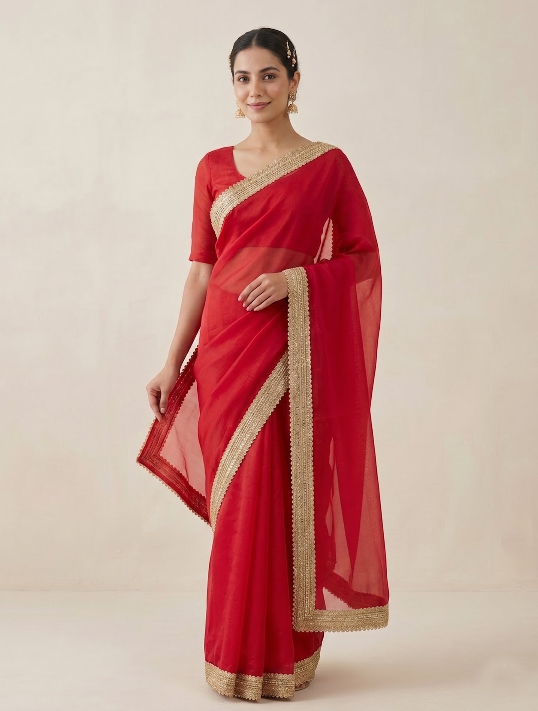 Indian women's fandy Saree - Festive Party Wear Saree with Lace Border