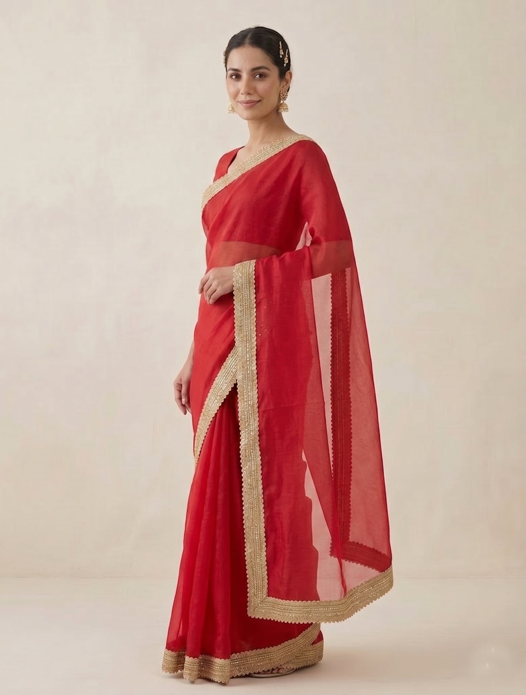 Indian women's fandy Saree - Festive Party Wear Saree with Lace Border