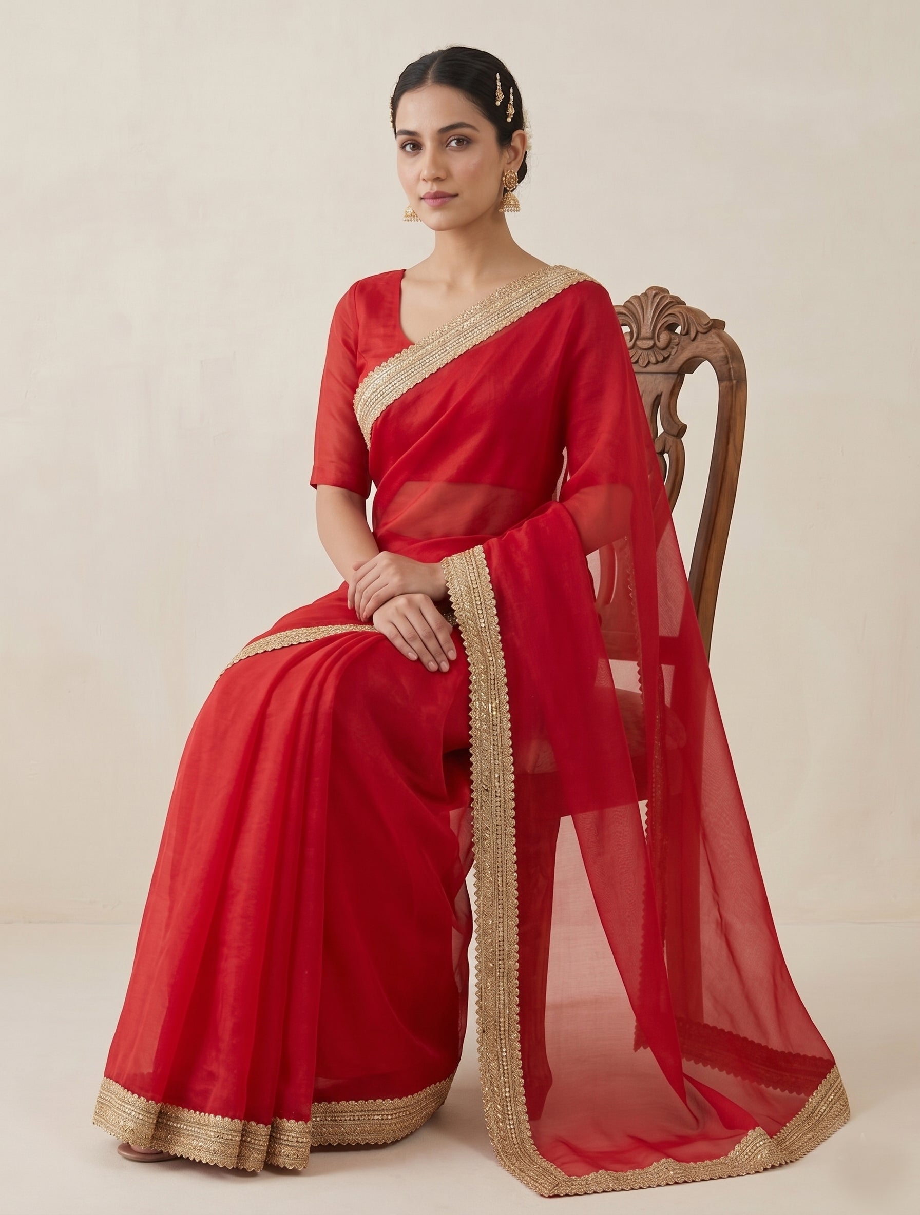 Indian Women's Pure fandy Silk Saree with Elegant Gota Patti Border