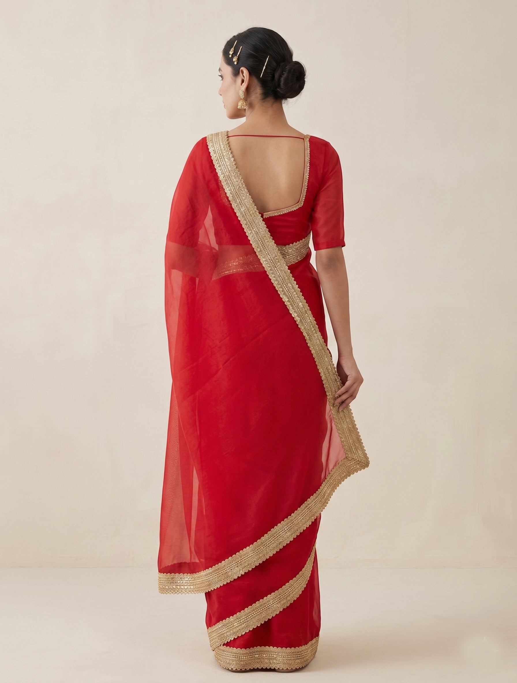 Indian women's fandy Saree - Festive Party Wear Saree with Lace Border