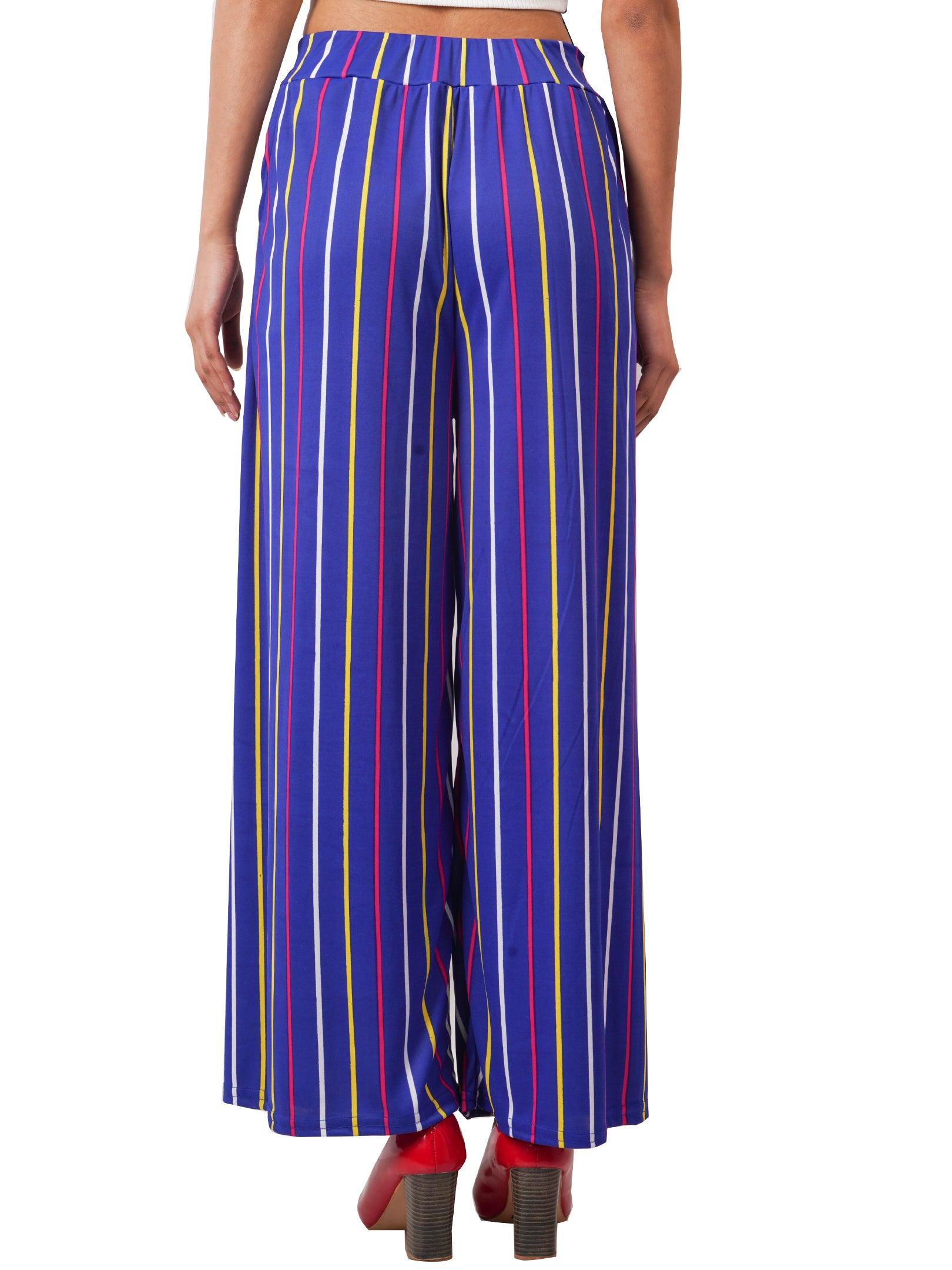 Woman's Rayon Stripe Blue Palazzo