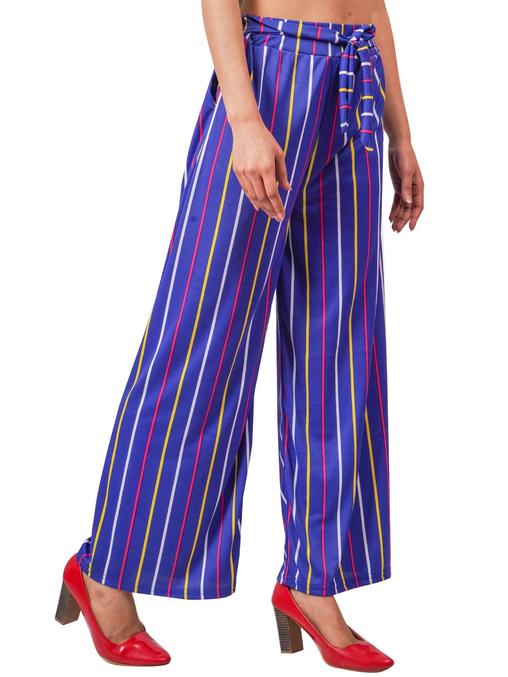 Woman's Rayon Stripe Blue Palazzo