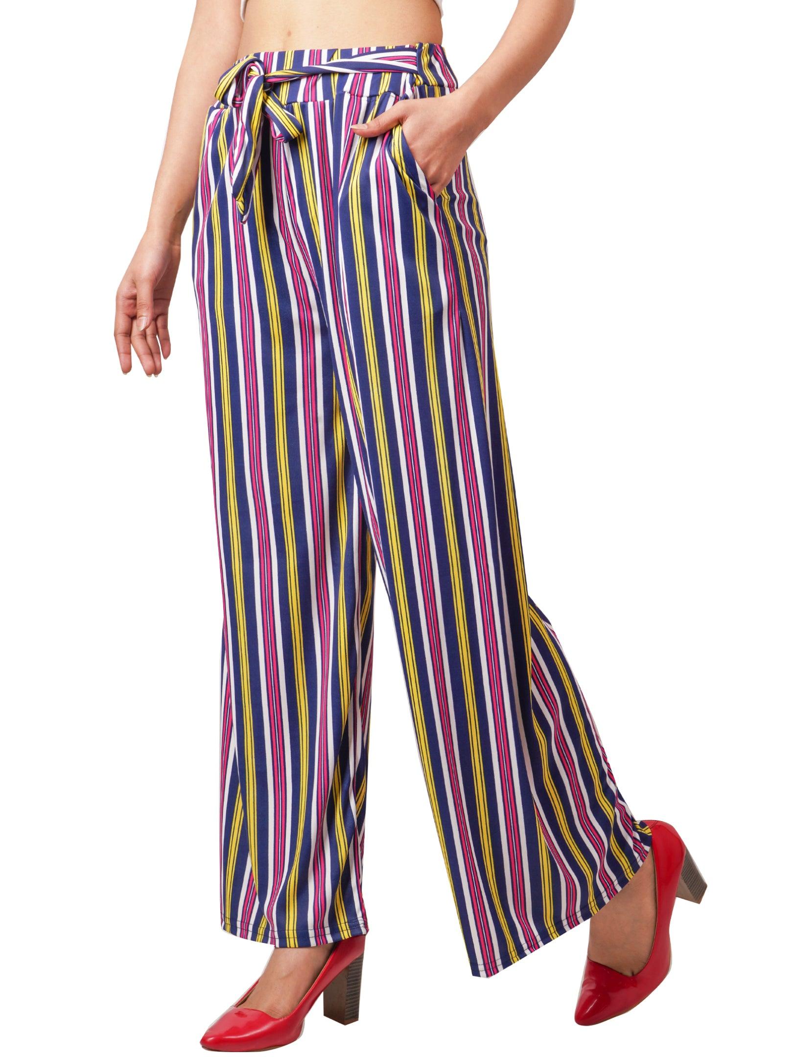 Woman's Rayon Stripe Pink Multi Palazzo