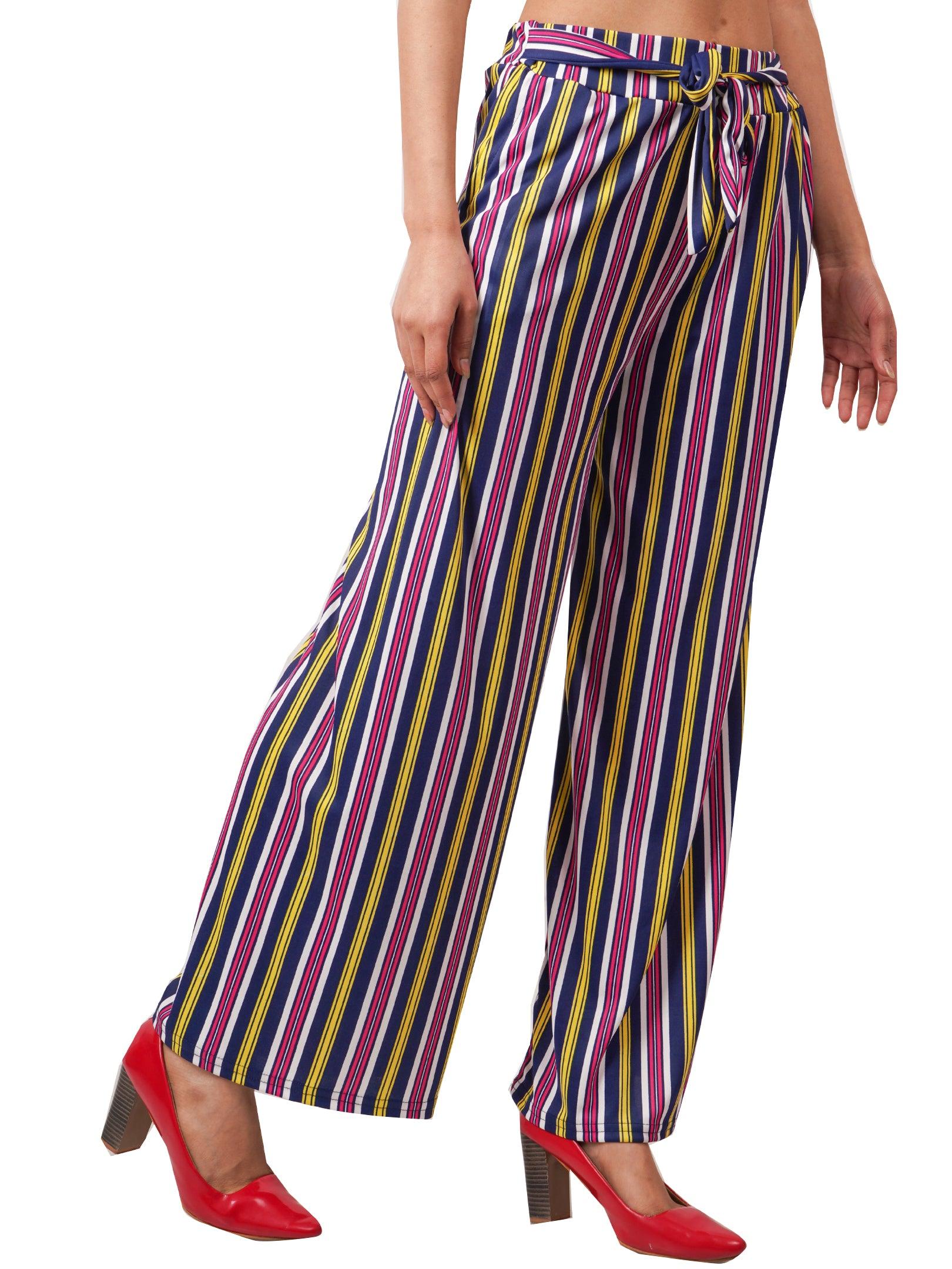 Woman's Rayon Stripe Pink Multi Palazzo