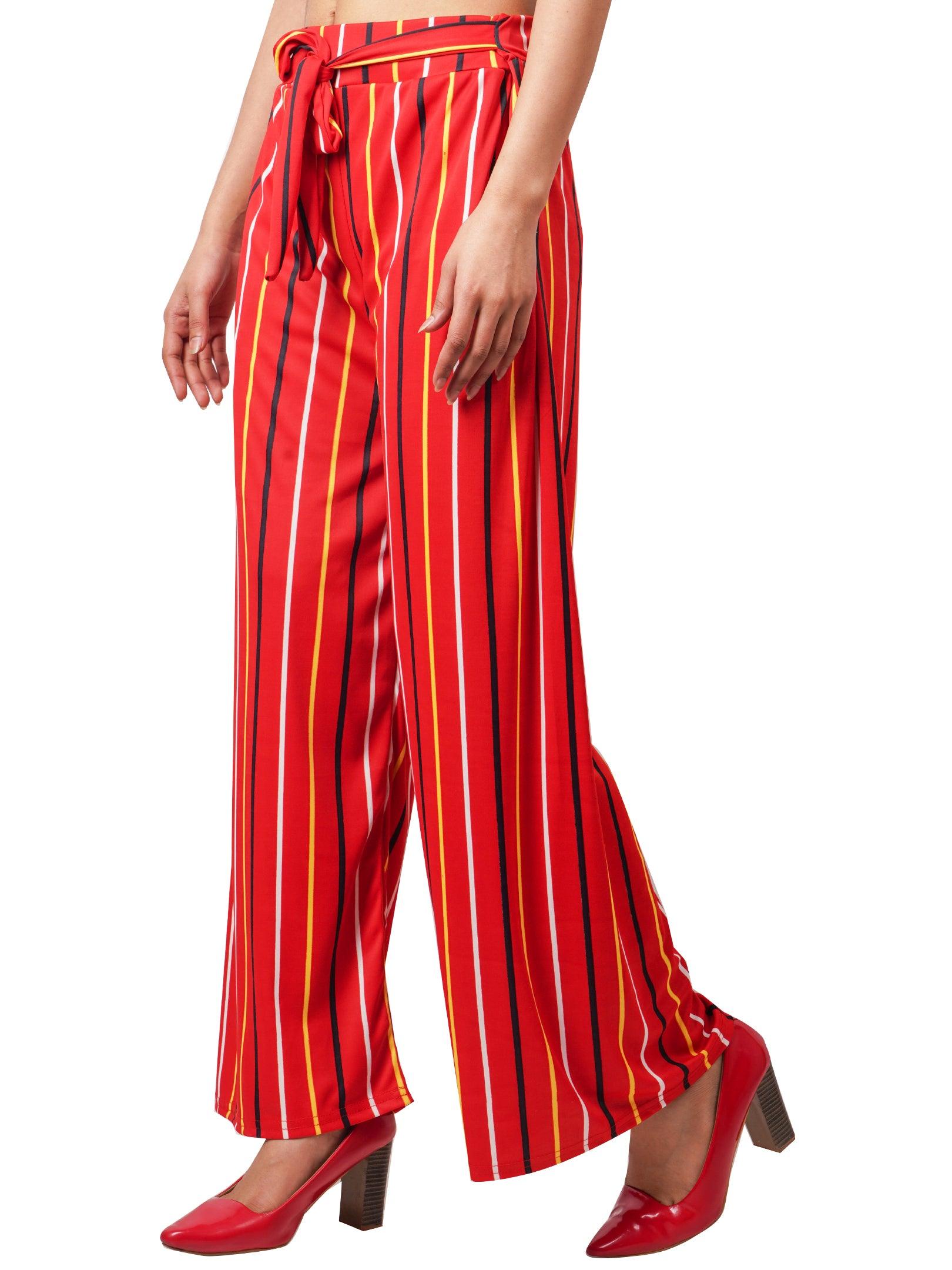 Woman's Rayon Stripe Red Palazzo
