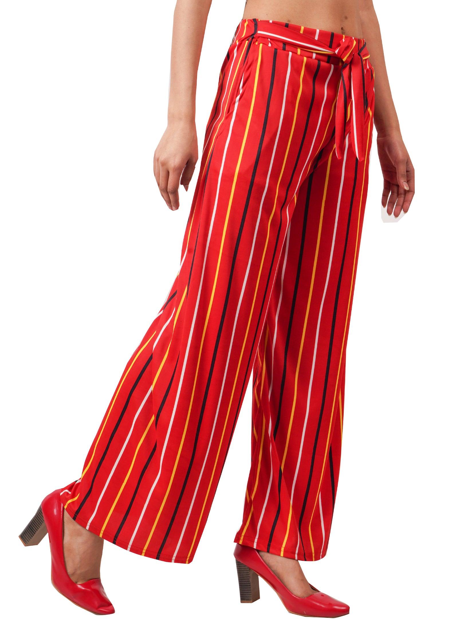 Woman's Rayon Stripe Red Palazzo