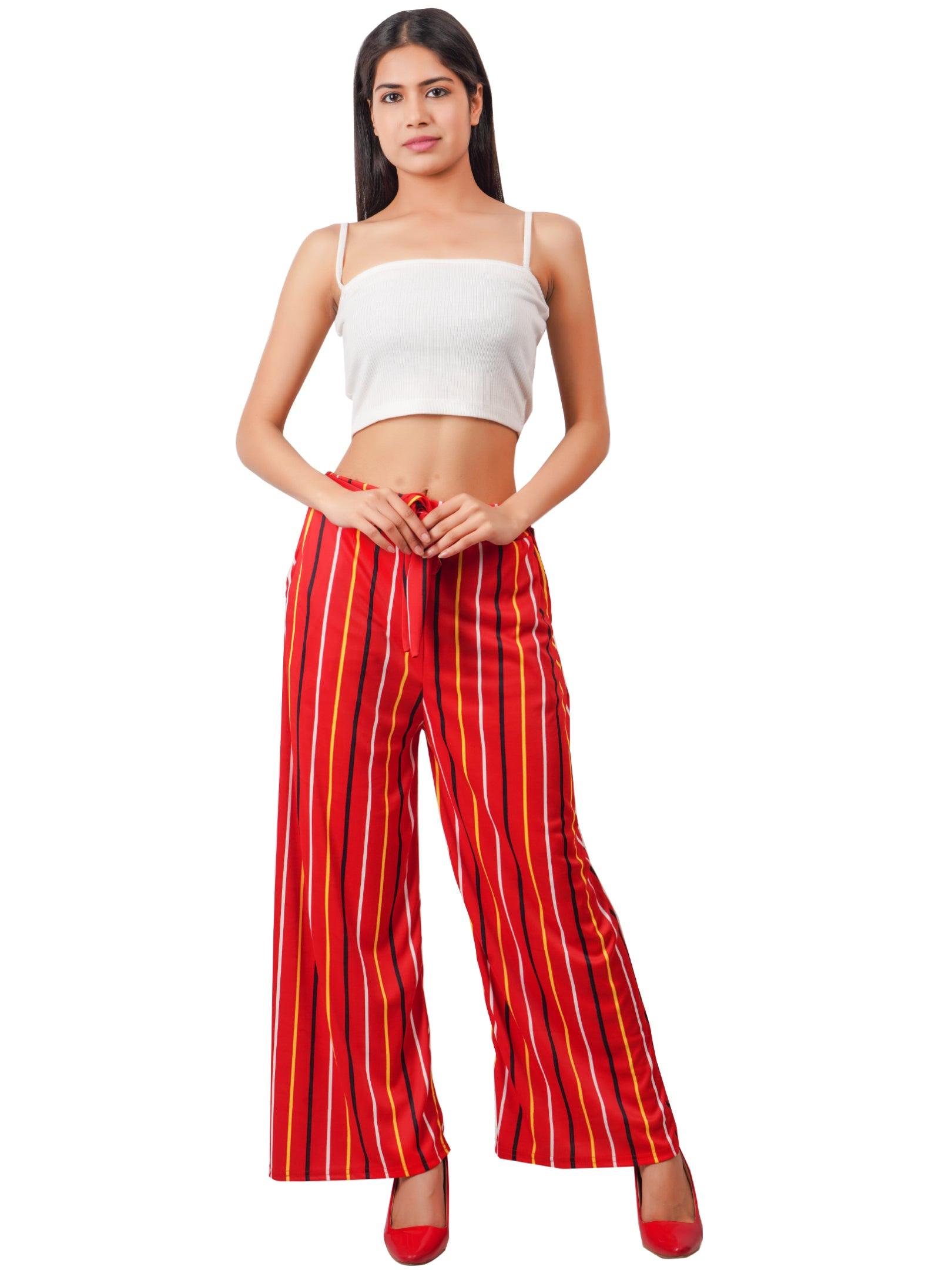 Woman's Rayon Stripe Red Palazzo Default Title